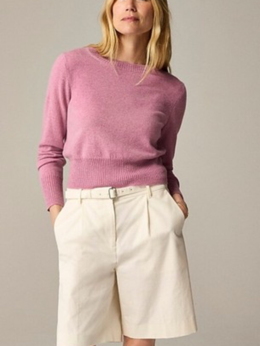 J. Crew 100% Cashmere Shrunken Crewneck Sweater - Large NWT - Petunia Pink